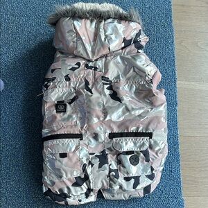 Camouflage Dog Jacket with Faux Fur Trim